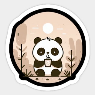 Panda’s Day Out - little cute panda addicted to little black coffee with milk Sticker